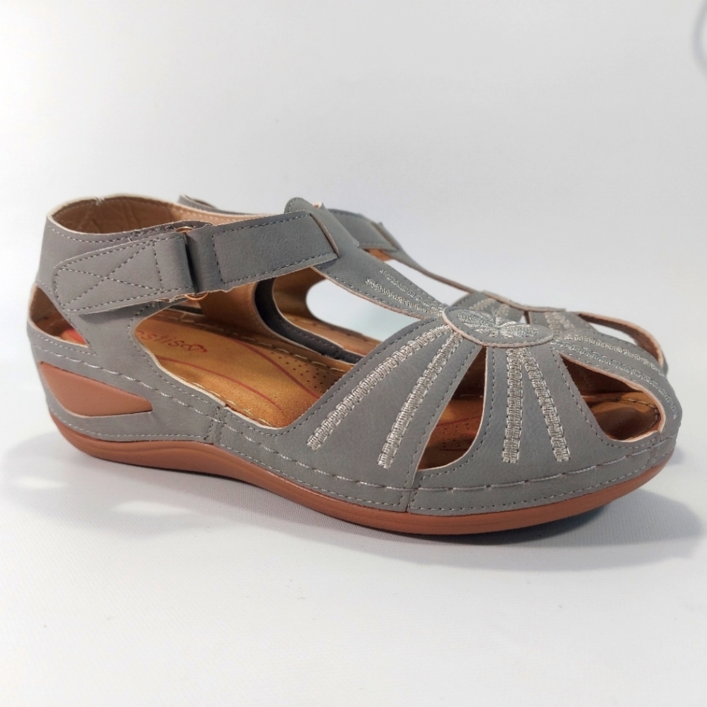 LOSTISY Women Wedges Shoes Splicing Casual Comfy Gray Sandals, 39